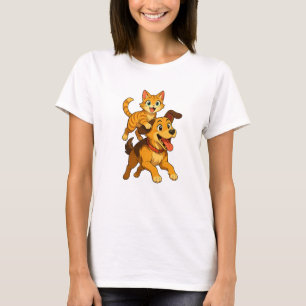 T-shirt Chat joueur chevauchant un chien mignon – Joie Kaw