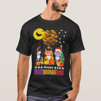 T-shirt Chat Joyeux Hallothanksmas Halloween Thanksgiving