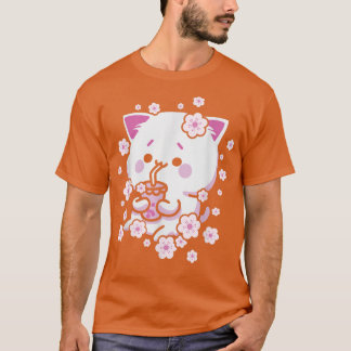 T-shirt Chat Kawaii avec Bubble Tea et Boba tea et Sakura