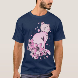 T-shirt Chat Kawaii avec Sakura et cerisier en fleurs