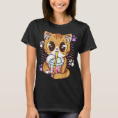 T-shirt Chat Kawaii Buvant du Thé Boba (Devant)