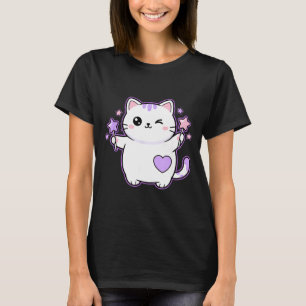 T-shirt Chat Kawaii Clin d'œil Chat Baguette Magique Étoil