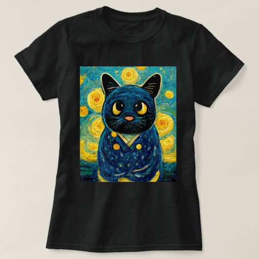 T-shirt Chat Kawaii Van Gogh Starry Nuit Chat Maman Chat P (Design devant)