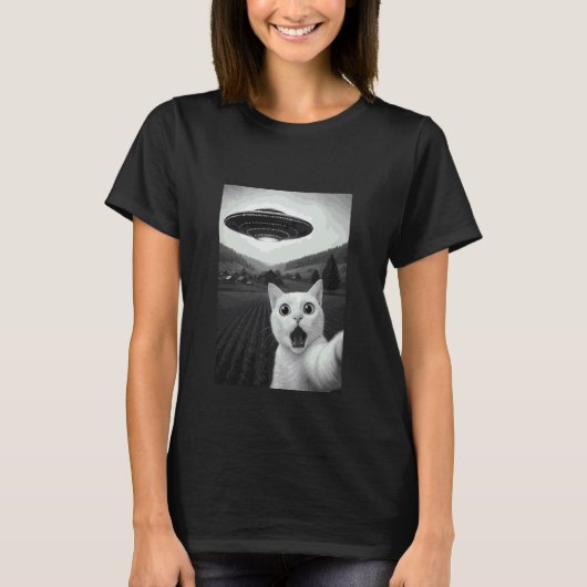 T-shirt Chat Khao Manee Selfie Drôle Abduction Alien Mème (Devant)