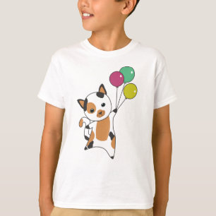 T-shirt Chat Kitten Ballons Animaux doux Tricolor