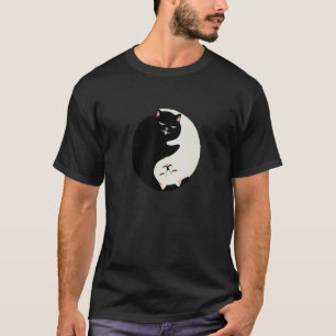 T-shirt Chat Kitten Yin Blanc Yang Black Animal Balance Sy