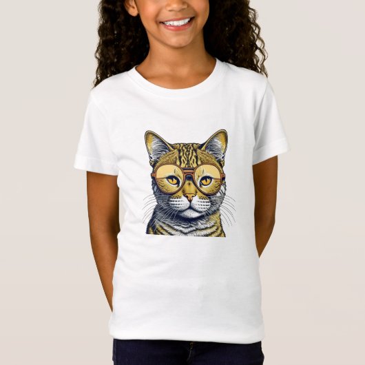 T-Shirt Chat Kitty Cool avec des Lunettes (Devant)