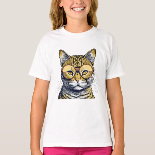 T-shirt Chat Kitty Cool avec des Lunettes (Devant)