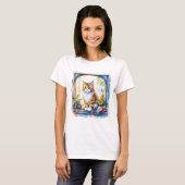 T-shirt Chat Kitty en fenêtre de fleurs (Devant entier)