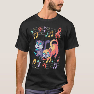 T-shirt Chat Kitty Jouant Note De Musique Clé De Sol Music