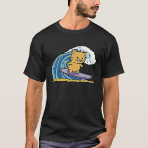 T-shirt Chat Kitty Kitten Surfer sur une vague à la plage