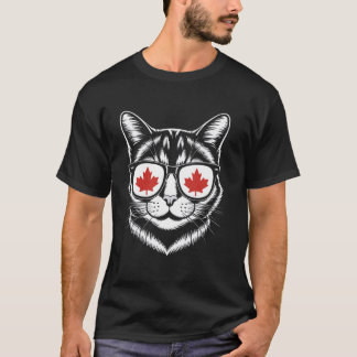 T-shirt Chat Kitty Meow Lunettes de soleil Drapeau canadie