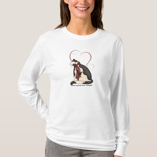 T-shirt Chat Kitty noir et blanc avec Coeurs (Devant)