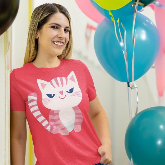 T-shirt Chat Kitty Rose Cute Drôle Avec Sourire Contenté