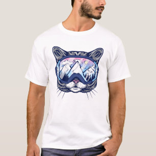 T-shirt Chat Kitty Visage avec lunettes de ski
