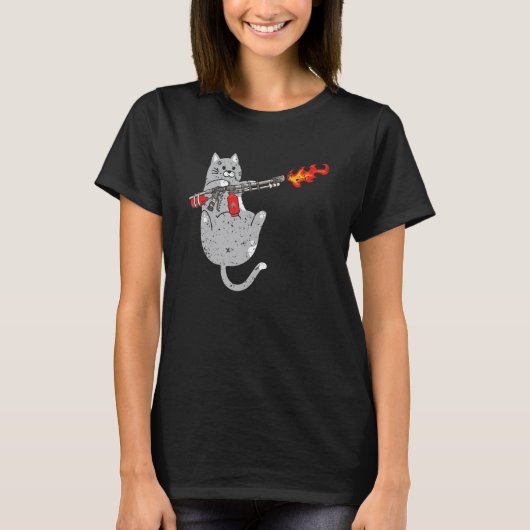 T-shirt Chat Lance-Flammes Félin Arme à Feu Kitty (Devant)