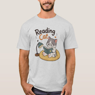 T-shirt Chat Lecteur Mignon Amoureux de Livres Illustratio