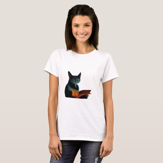 T-shirt Chat lecture d'un livre (Devant entier)