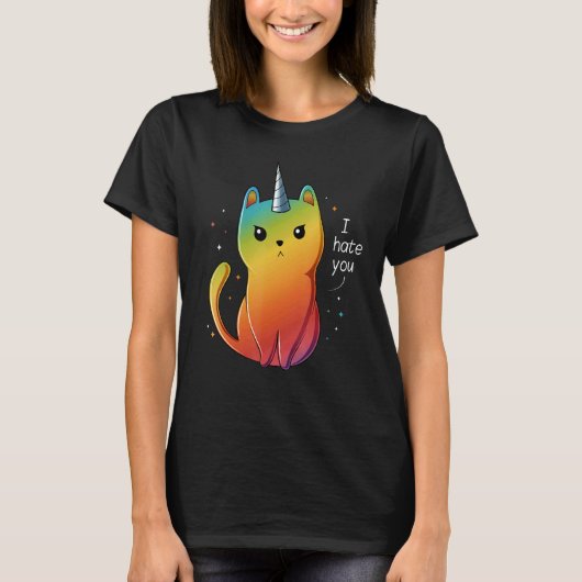 T-shirt Chat Licorne Je Te Déteste (Devant)