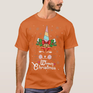 T-shirt Chat Licorne Visage Mignon Arbre de Noël Neige Cha