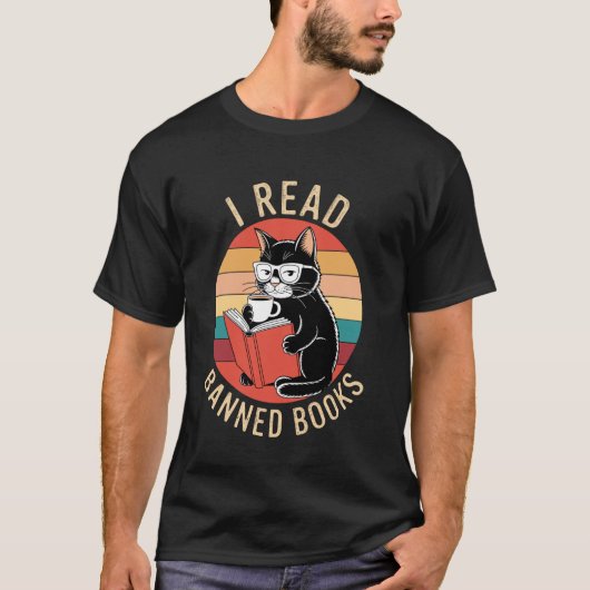 T-shirt Chat lit des livres interdits (Devant)