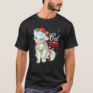 T-shirt Chat Lumières Noël Père Noël Chat Maman Noël