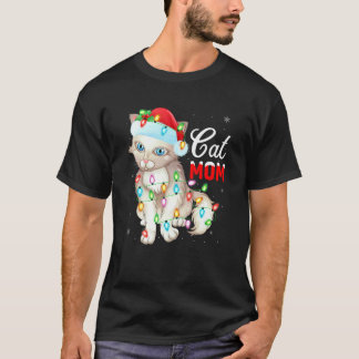 T-shirt Chat  Lumières Noël Père Noël Chat Maman Noël