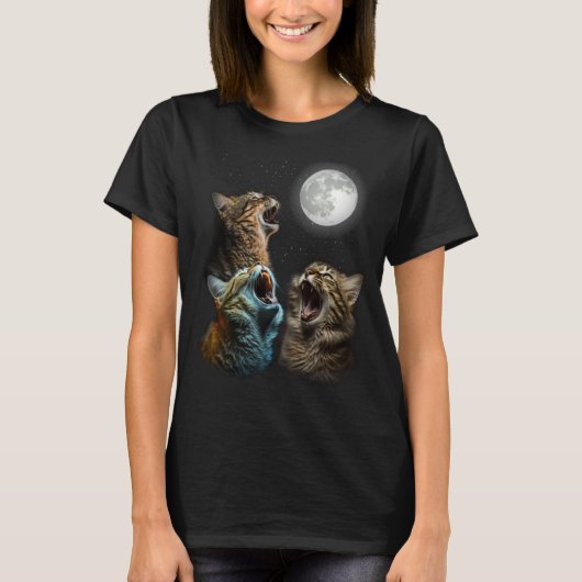 T-shirt Chat Lune Trois Chats Se Battant À Lune Chats hurl (Devant)