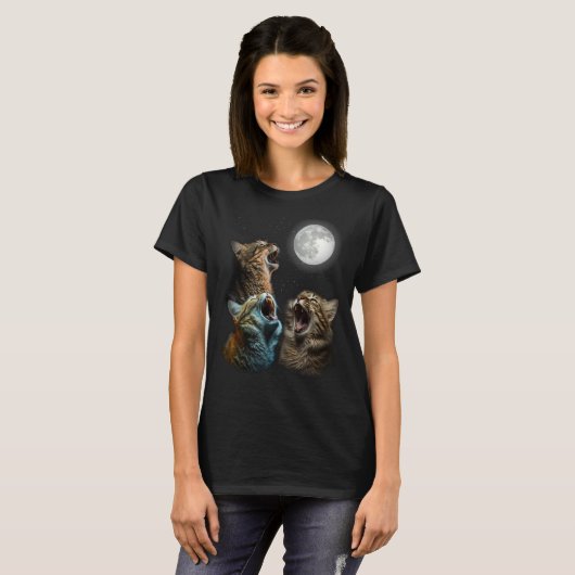 T-shirt Chat Lune Trois Chats Se Battant À Lune Chats hurl (Devant entier)