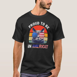 T-shirt Chat Lunettes De Soleil Drapeau Américain Fier D'ê