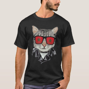 T-shirt Chat Lunettes de soleil Drapeau Maroc Chat Maroca
