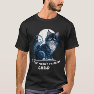 T-shirt Chat Magique Nuit Étoilée Lune Féline Mystique Éto