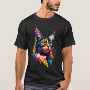 T-shirt Chat Maine Coon Coloré Pop Art Couleurs Arc-en-cie