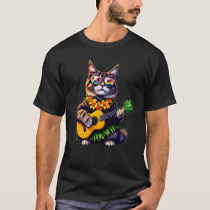 T-shirt Chat Maine Coon Hawaïen & Ukulele à Ananas Été
