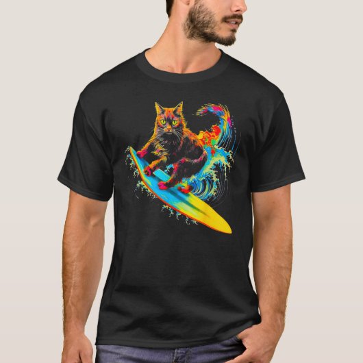 T-shirt Chat Maine Coon Surf (Devant)