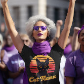 T-shirt Chat Mama Retro Sunset Silhouette d'un chat noir