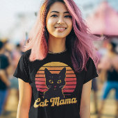 T-shirt Chat Mama Retro Sunset Silhouette d'un chat noir