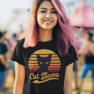 T-shirt Chat Mama Sunset Silhouette d'un chat noir
