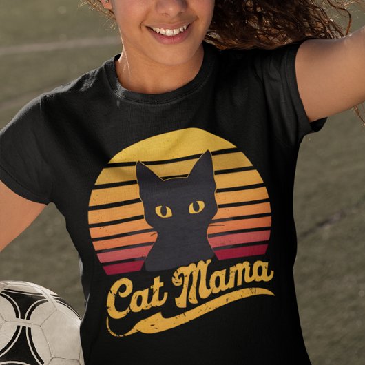 T-shirt Chat Mama Sunset Silhouette d'un chat noir