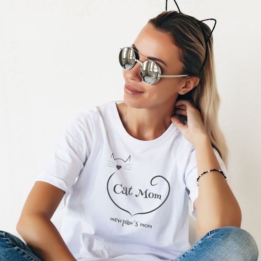 T-shirt Chat Maman Aime Forme et Gris Simple Script