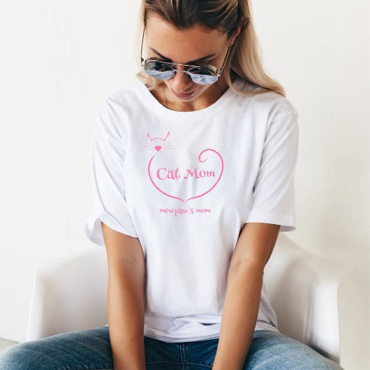 T-shirt Chat Maman aime la forme et rose simple Script