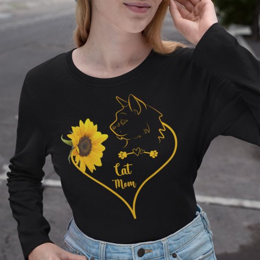 T-shirt Chat Maman avec tournesol mignonne Amoureux de les
