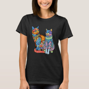 T-shirt Chat Mandala Style Motif Colorée Femmes Filles Enf