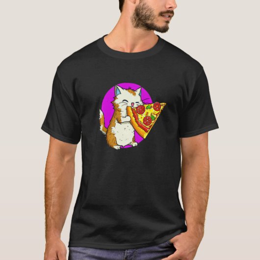 T-shirt Chat Mangeant de la Pizza Chat et Pizza (Devant)