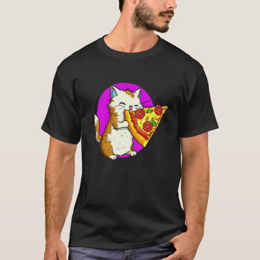 T-shirt Chat Mangeant de la Pizza Chat et Pizza Design (Devant)