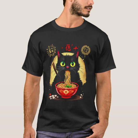T-shirt Chat mangeant des nouilles (Devant)