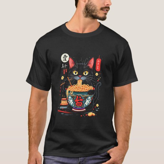 T-shirt Chat mangeant des nouilles (Devant)