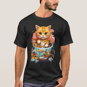 T-shirt Chat Mangeant des Nouilles Ramen Je Suis Fou des R