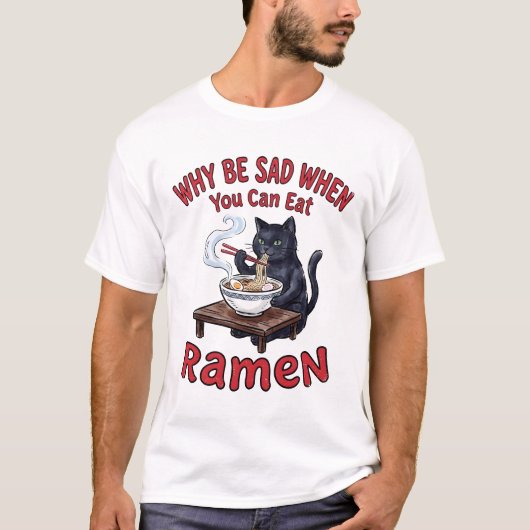 T-shirt Chat Mangeant des Ramen Drôle de Bonheur (Devant)