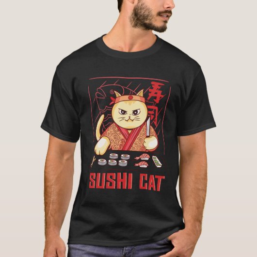 T-shirt chat mangeant des sushis (Devant)